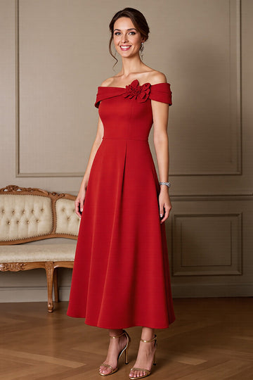 Robe de mère de la mariée rouge foncé à épaules dénudées